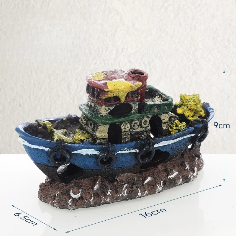 Ornamento de Aquário em Resina Navio Pirata para Peixes com Caverna Esconderijo - Imagem 6