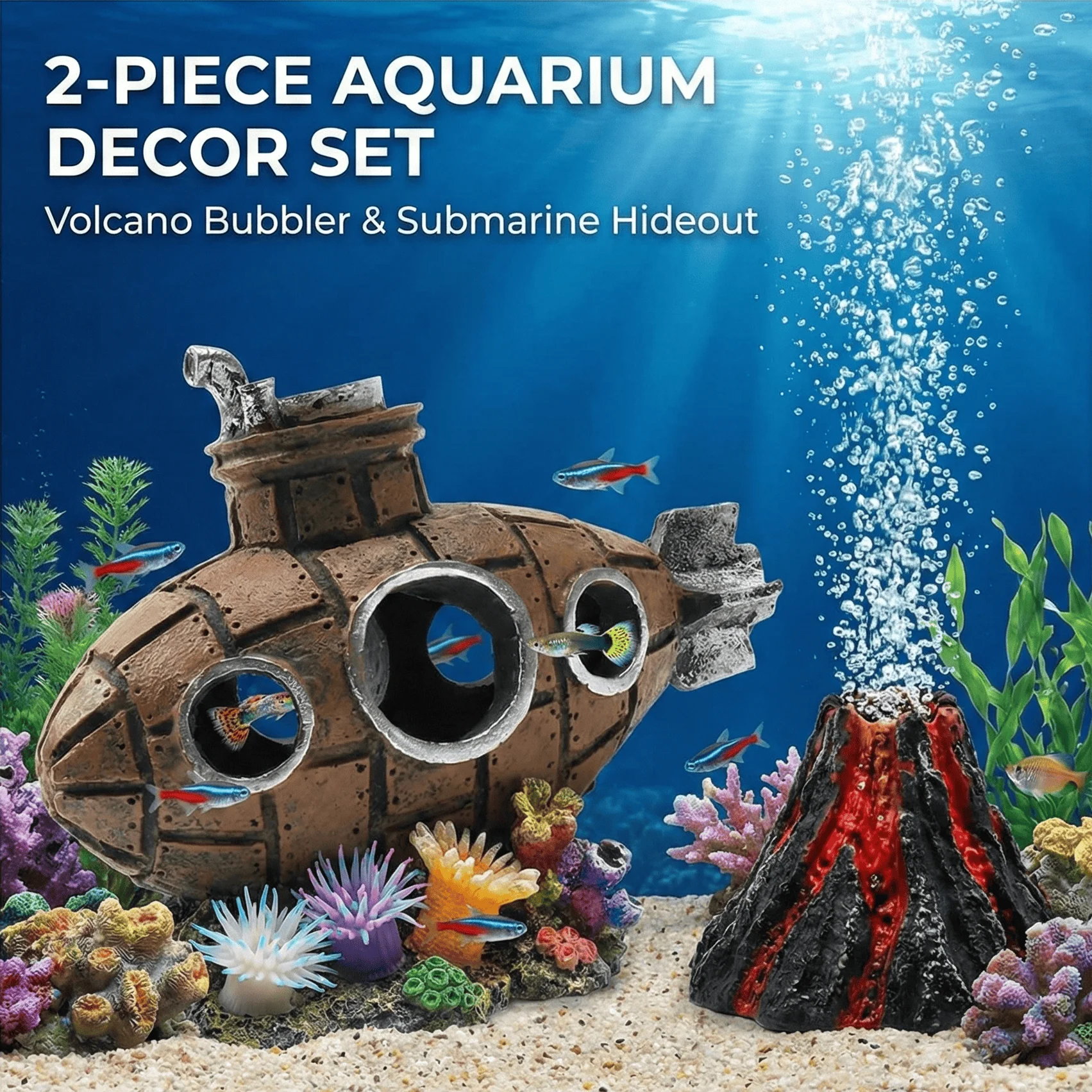 decoração para aquário submarino e vulcão