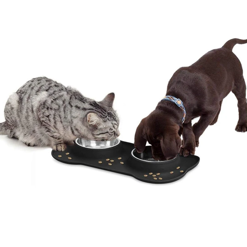 Comedouro Duplo para Cães e Gatos de Inox com Base Antiderrapante - Imagem 5
