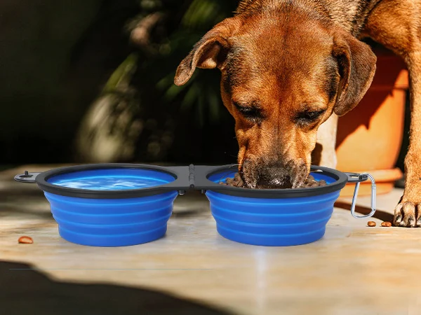 tigela dupla dobrável para cães e gatos