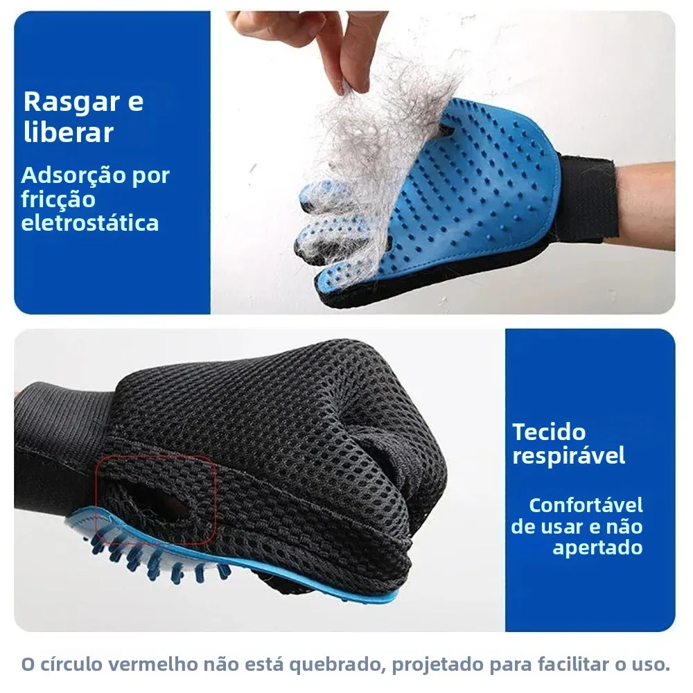 Luva Escova para Cães e Gatos Removedora de Pelos com Ajuste de Pulso - Imagem 4