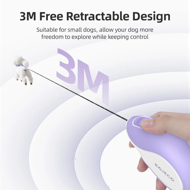 Trela Retrátil Rojeco para Cães e Gatos de 3m para Caminhada - Image 3
