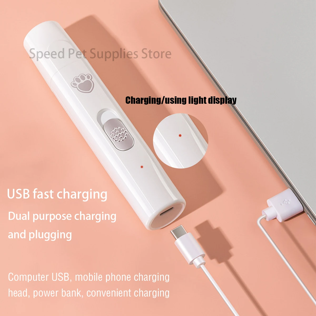 Aparador de Unhas Elétrico para Cães Recarregável USB com 2 Velocidades - Imagem 6
