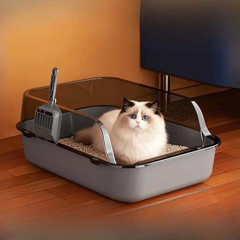 Caixa de Areia Semiaberta para Gatos com Laterais Altas Antirrespingo - Imagem 2