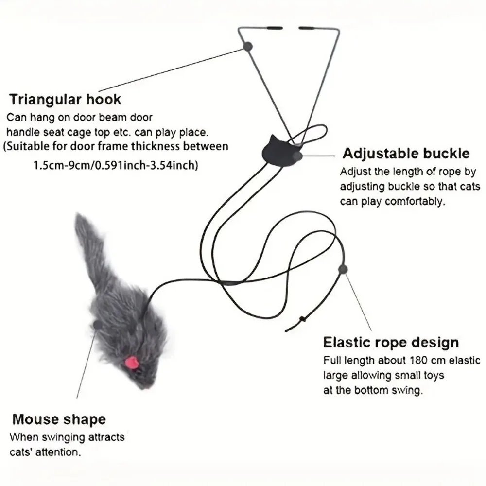Brinquedo Interativo para Gatos Rato com Corda Retrátil e 3 Fixações - Imagem 3