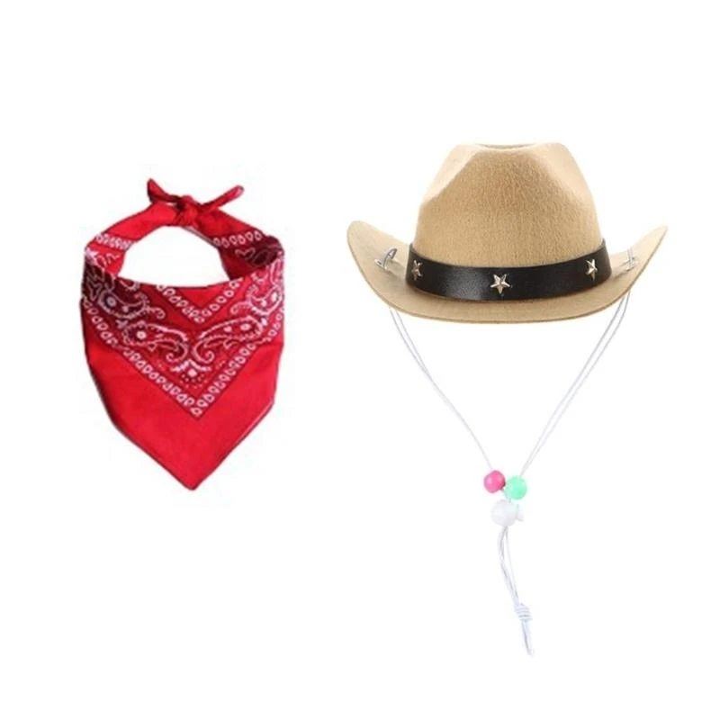 Fantasia Chapéu Cowboy para Cães e Gatos com Bandana de Poliéster - Imagem 6