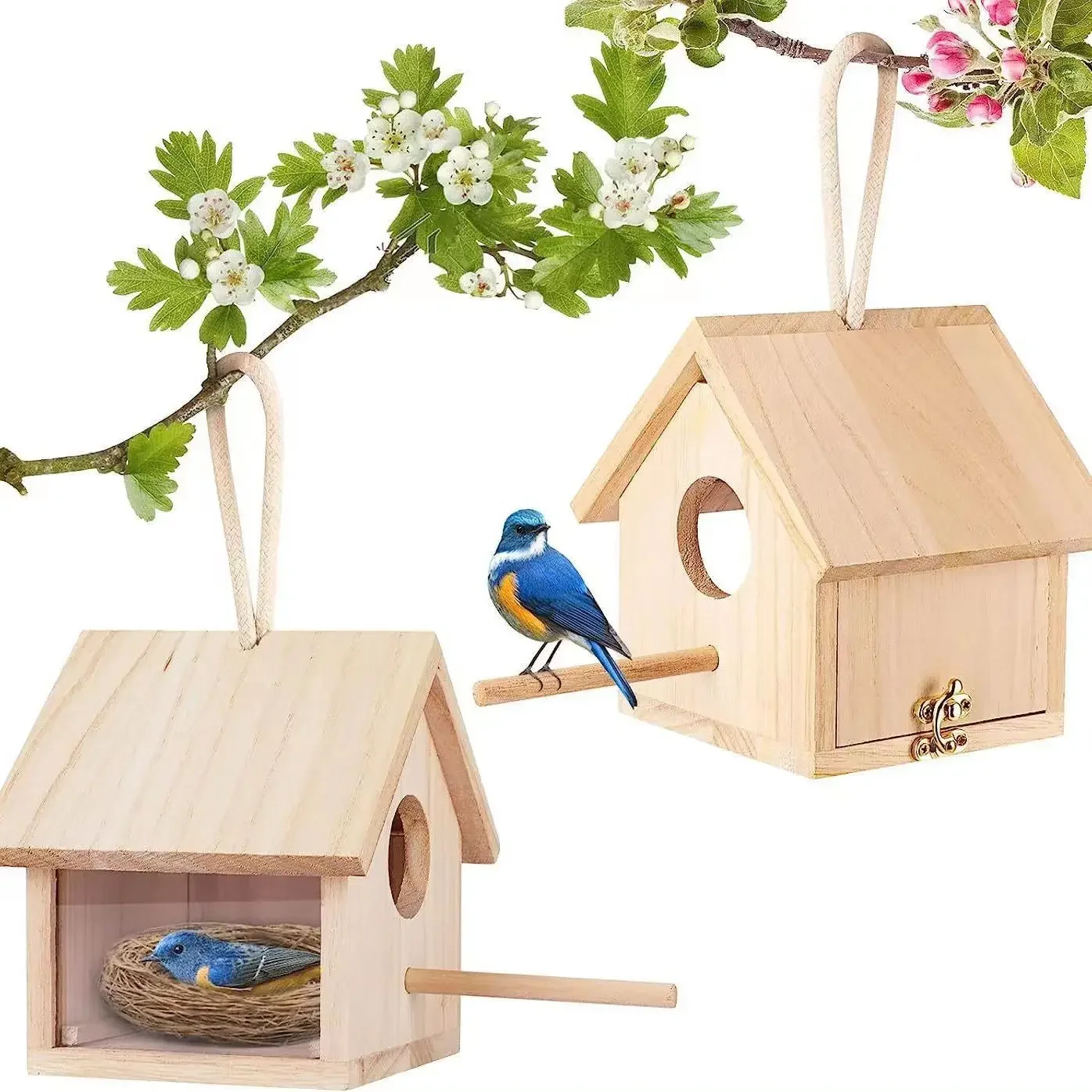 casinha de madeira natural para pássaros