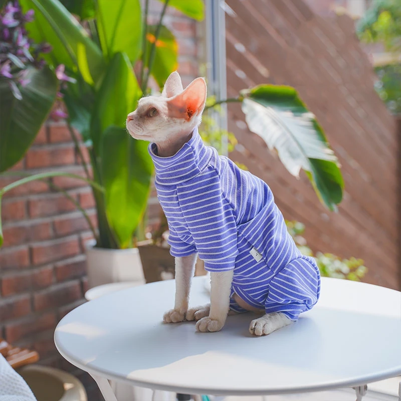 Roupa de Inverno Listrada para Gatos de Algodão com 4 Pernas - Imagem 3