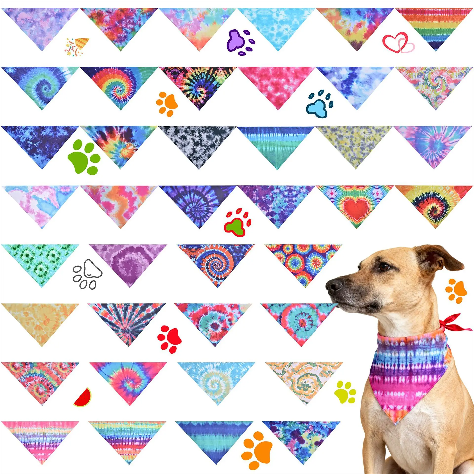 Bandanas para Cães Tie Dye Triangulares Laváveis 50 Unidades - Image 2