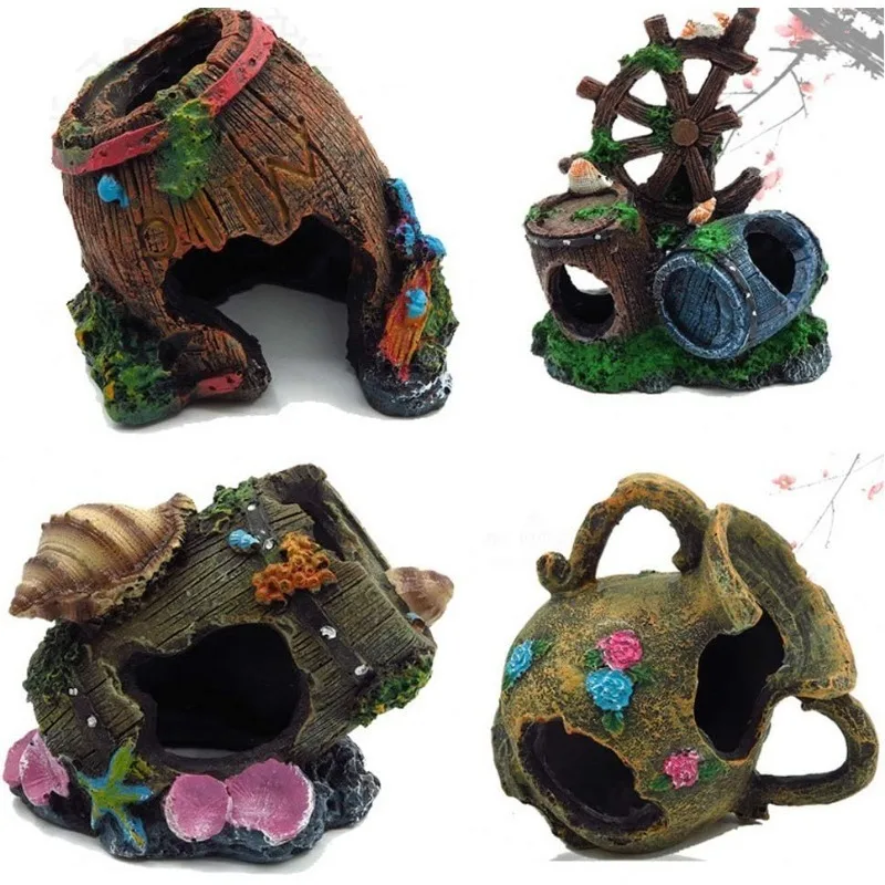 Decoração de Aquário em Resina Formato de Barril Caverna para Peixes Pequenos - Imagem 4