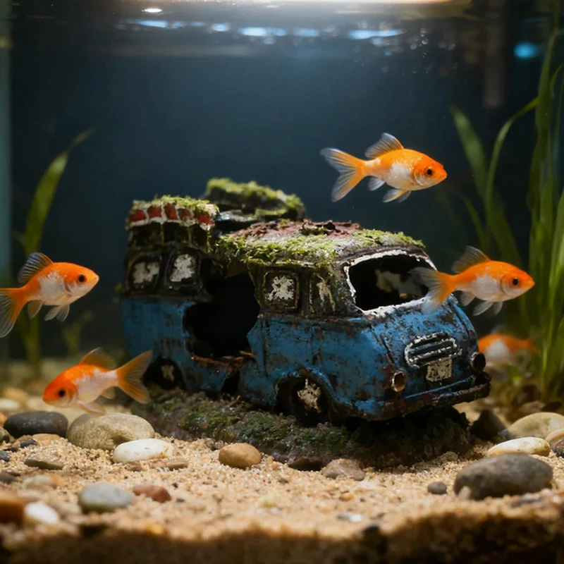 Ornamento de Aquário Carro Acidentado de Resina com Esconderijo - Imagem 5
