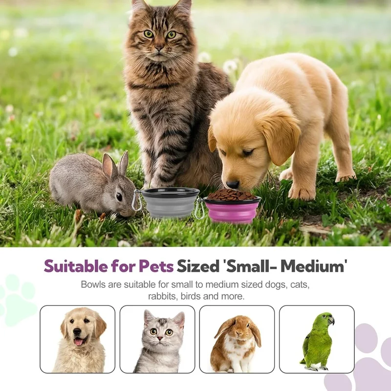 Alimentador Portátil de Silicone para Cães e Gatos Dobrável com Mosquetão - Imagem 3