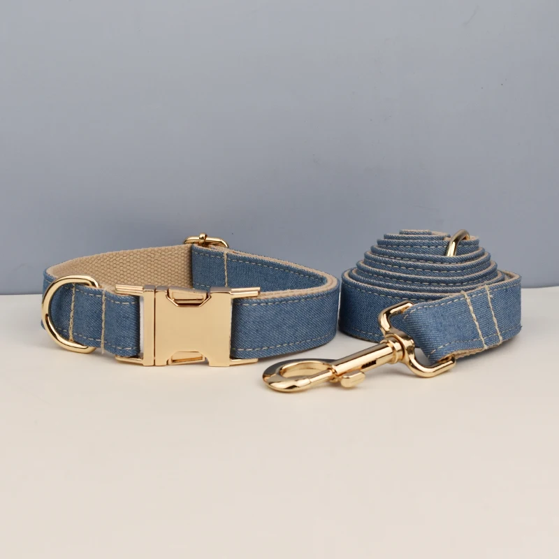 Coleira e Guia para Cães em Jeans com Arnês e Impressão - Image 4