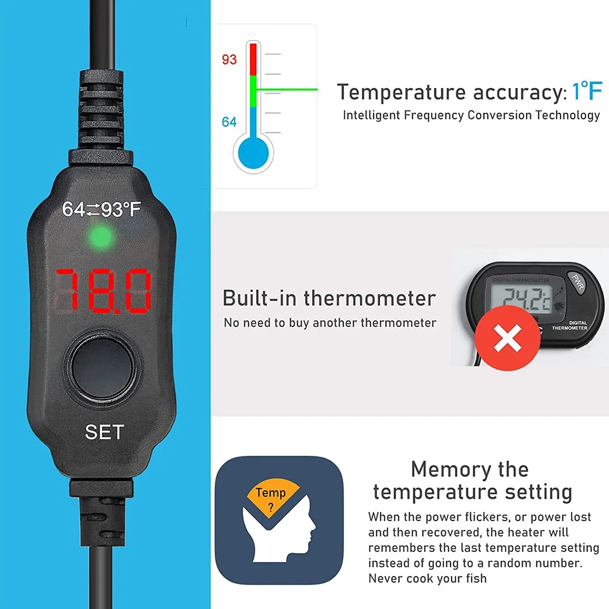 Aquecedor USB para Aquário 10 W com Termostato e Display Digital - Imagem 5
