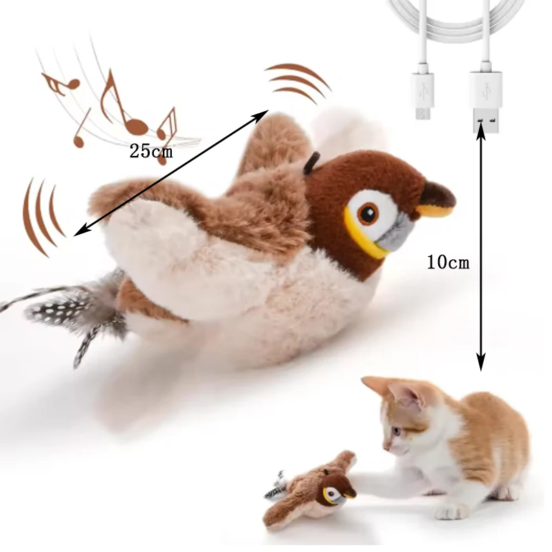 Brinquedo Interativo para Gatos Pássaro Simulador Recarregável USB Toque Ativado - Imagem 6