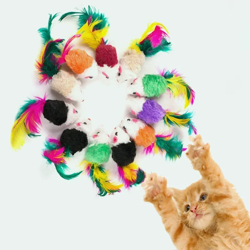 Brinquedos de Gato Rato de Pelúcia com Penas 4,5x2,5 cm para Treinamento - Imagem 2
