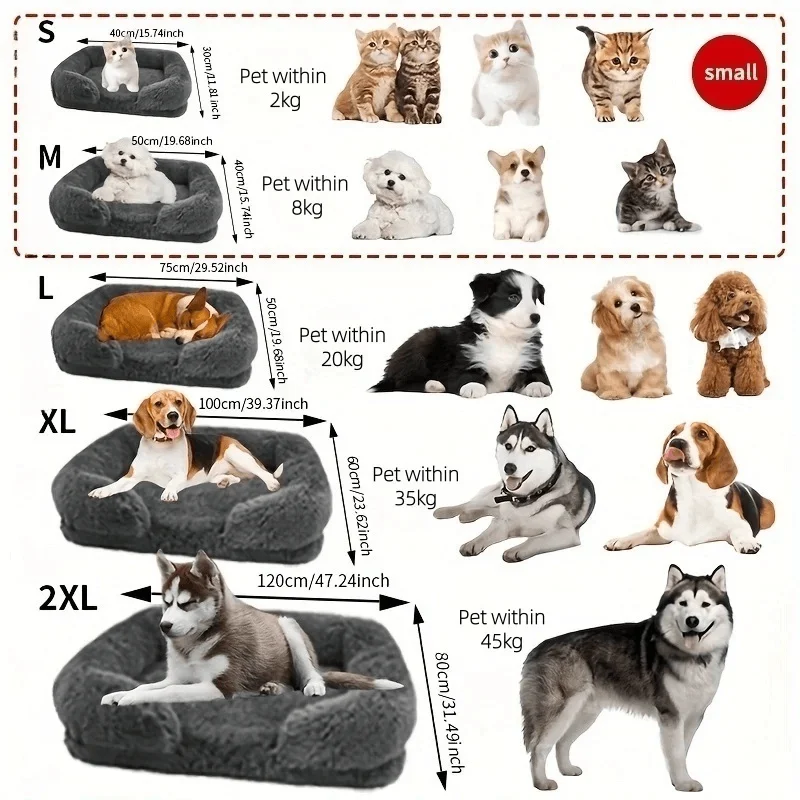 Cama Retangular para Cães e Gatos Lavável de Pelúcia Macia - Image 6