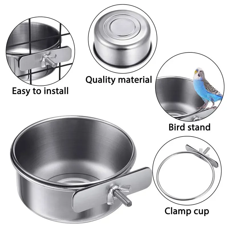 Comedouro para Pássaros de Aço Inoxidável com Fivela para Gaiola - Image 3