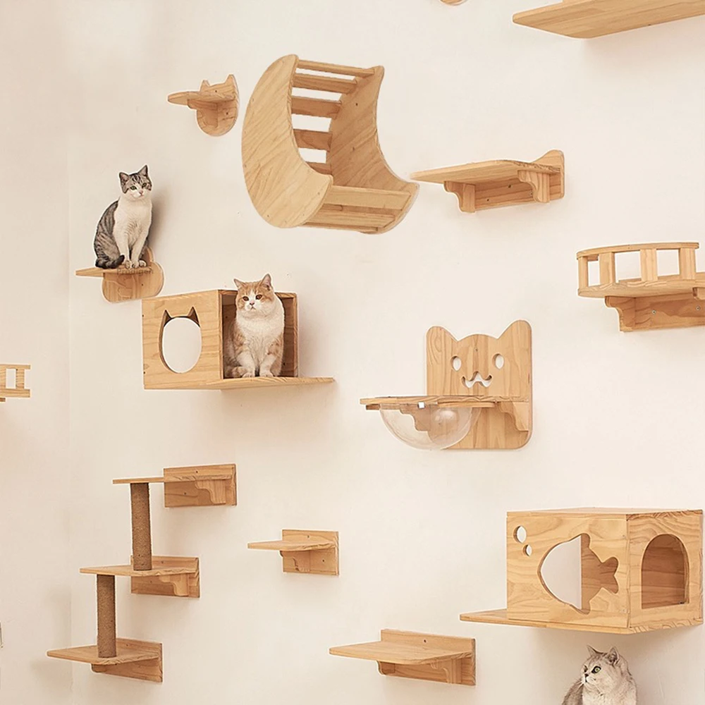 Prateleira de Parede para Gatos de Madeira Maciça com Instalação Fácil - Imagem 4