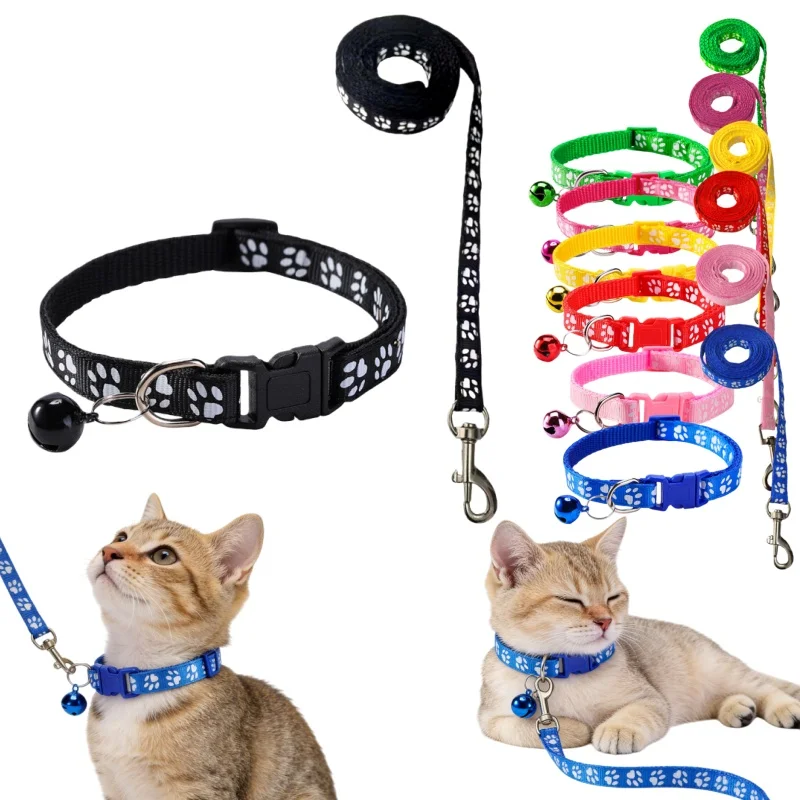 coleira e guia estampa patas para gatos