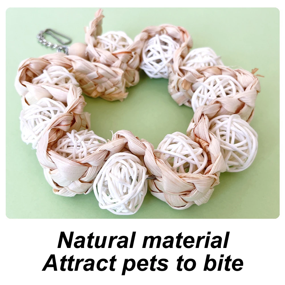Brinquedo de Rattan para Pássaros Bola com Suporte para Gaiola - Imagem 4