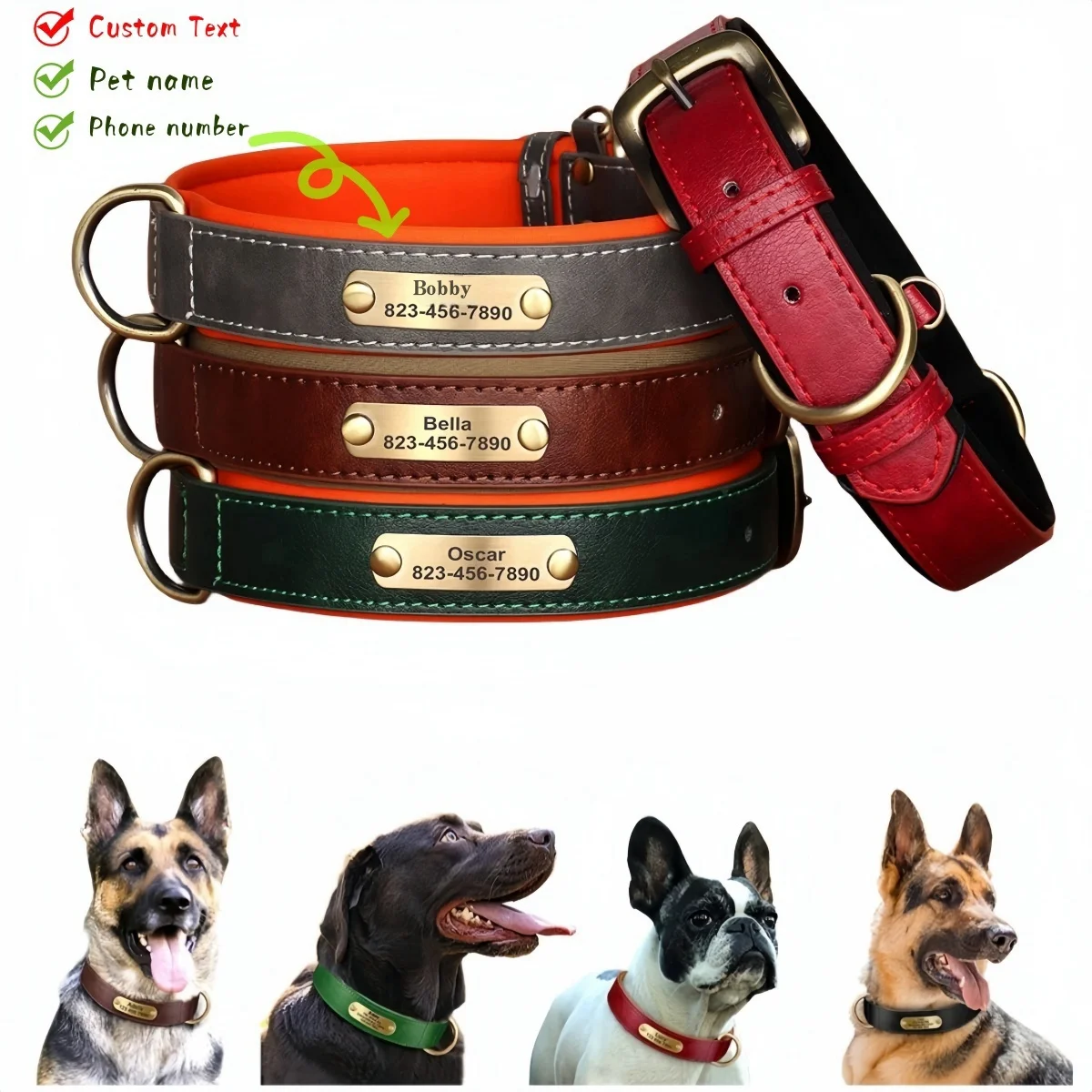coleira acolchoada para cães com identificação