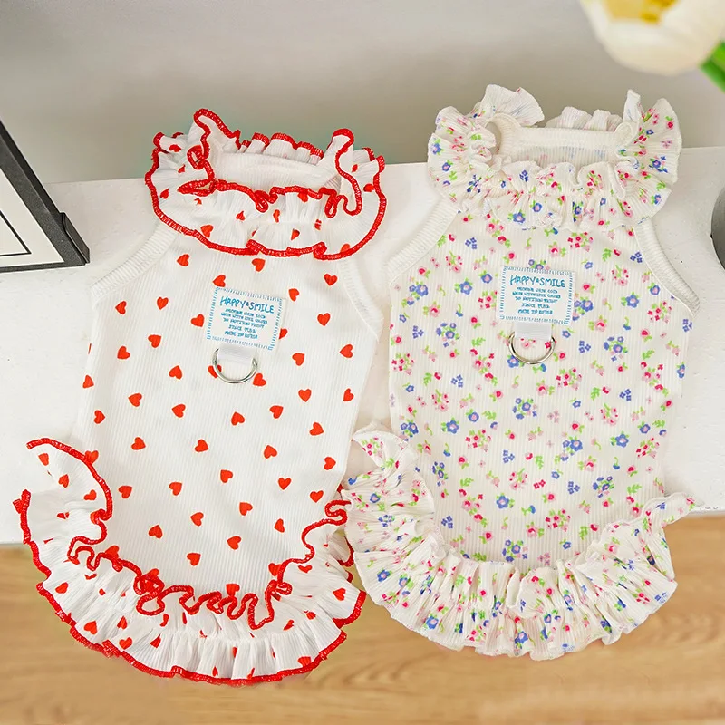 Vestido Floral para Cães e Gatos Pequenos de Verão com Renda - Image 5