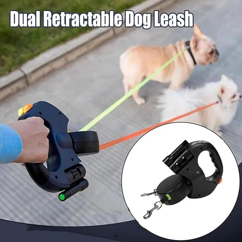 Guia Dupla para Cães Retrátil 3m com LED e Giro Anti-Emaranhamento - Imagem 5