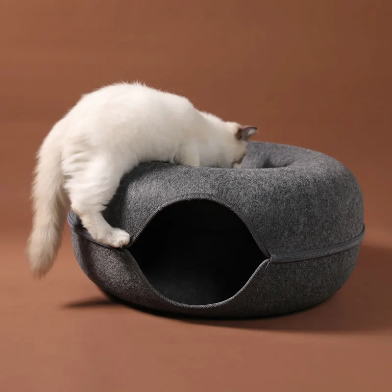 Cama Donut para Gatos de Feltro Cinza 50 cm com Zíper - Imagem 2