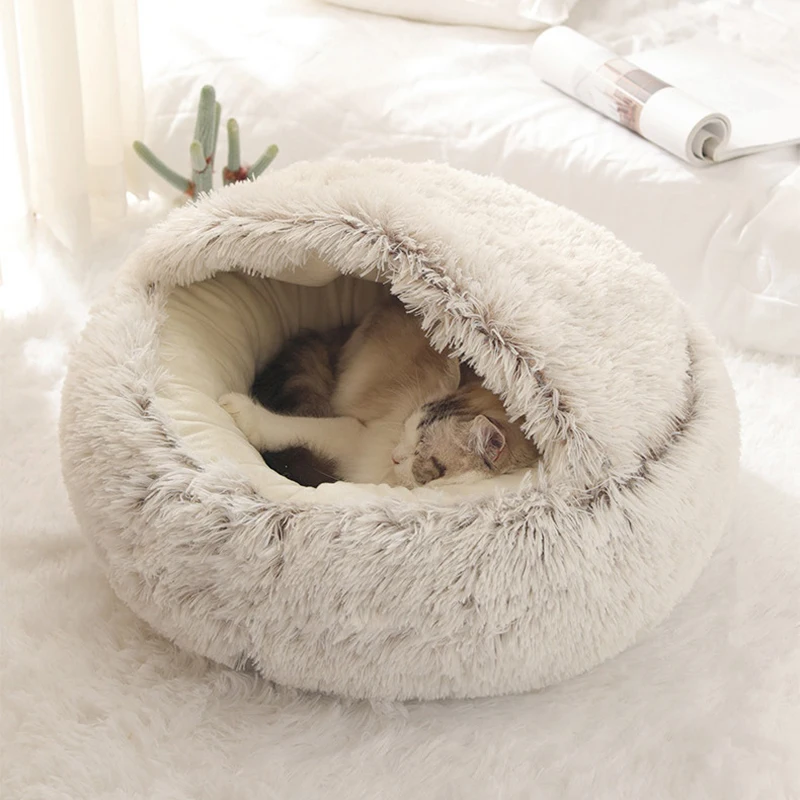 Cama Caverna para Gatos e Cães Pequenos de Pelúcia Macia - Imagem 2