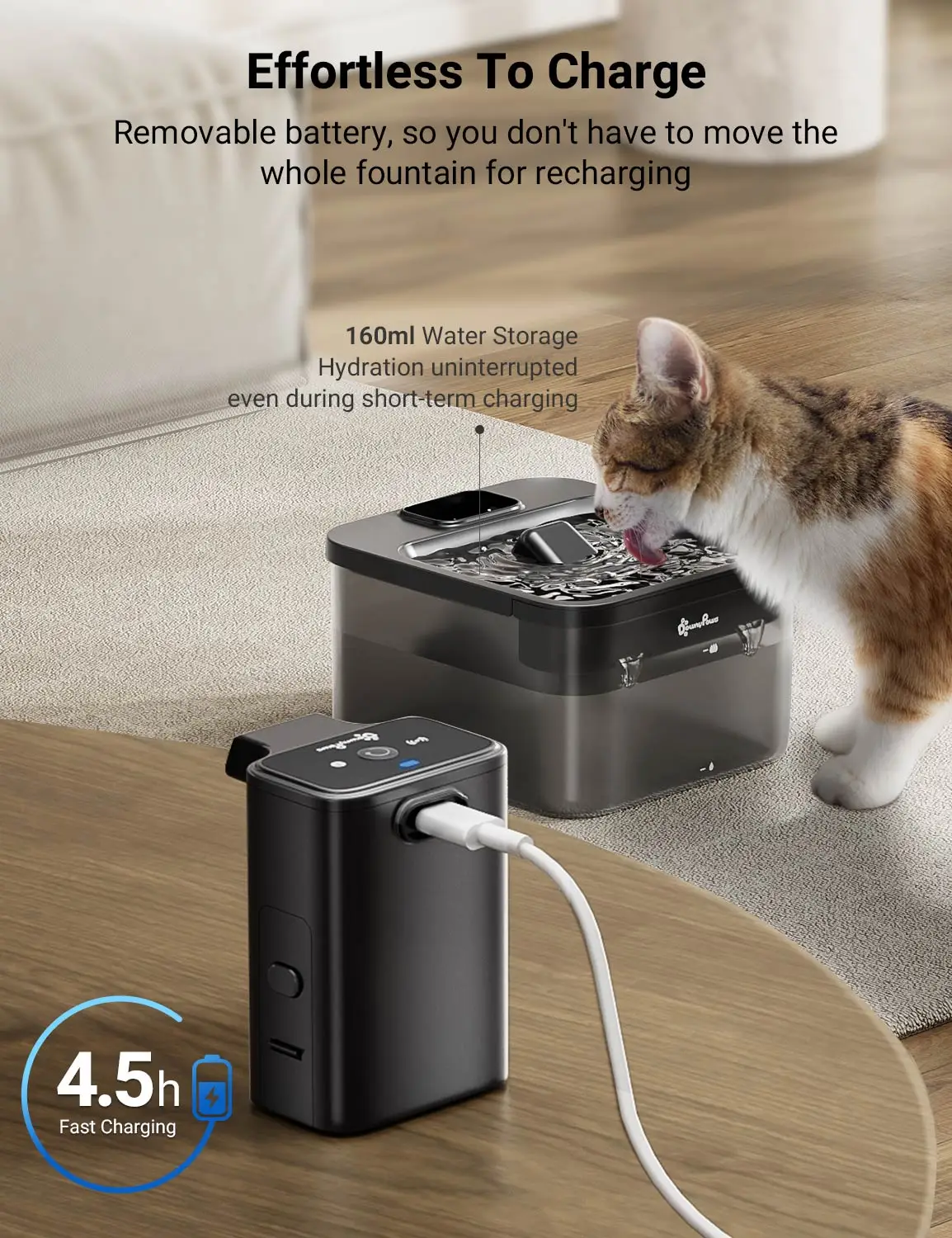 Fonte de Água DownyPaws 2.5L Sem Fio para Cães e Gatos - Image 6