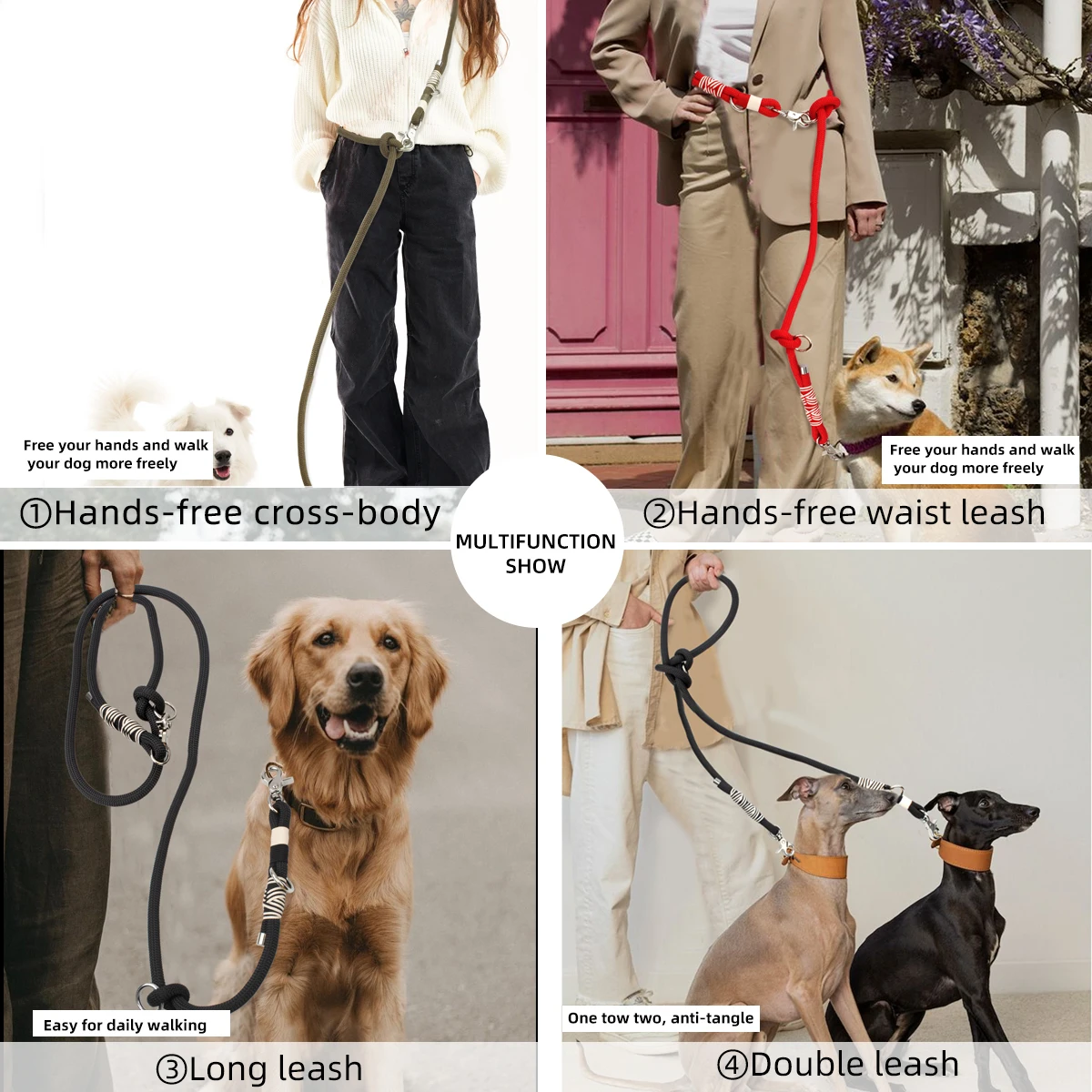 Guia para Cães Grandes e Médios Trançada 2 m com Fivela Dupla - Image 5