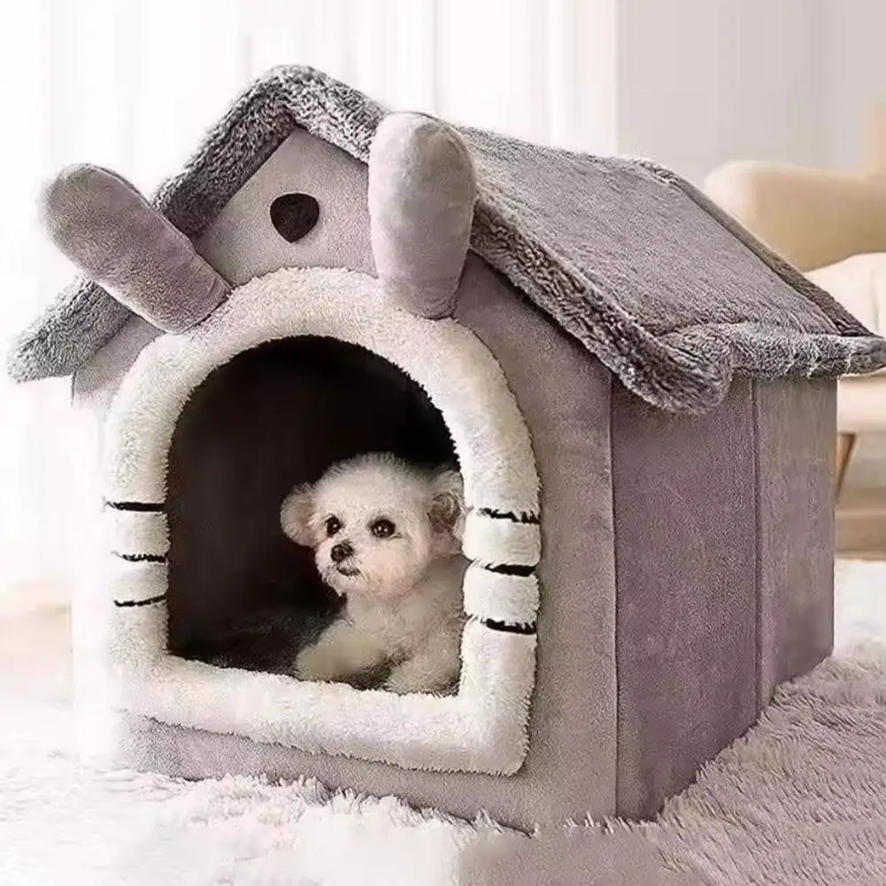 Casinha Toca para Gatos e Cães Pequenos de Pelúcia com Almofada Removível - Imagem 4