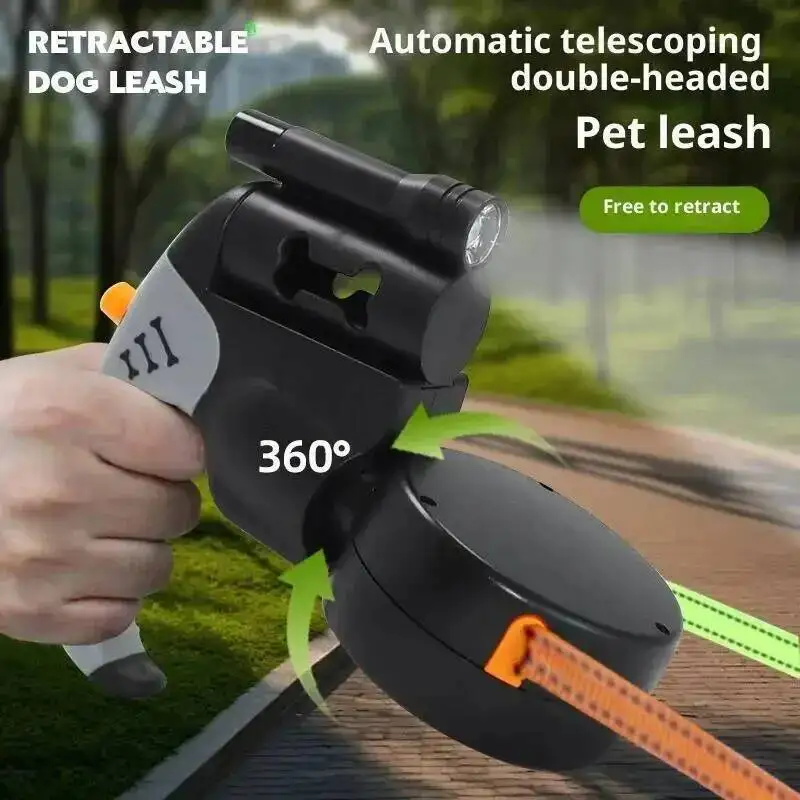 Coleira Retrátil para Cães Duplos com Corda de 3M e Lanterna LED - Imagem 5