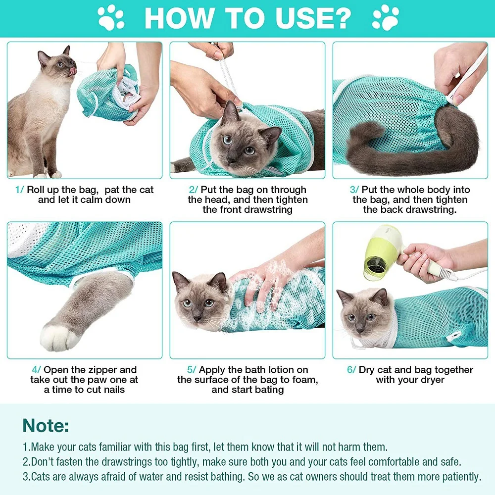 Saco de Banho para Gatos de Poliéster Ajustável Antiescape - Imagem 3