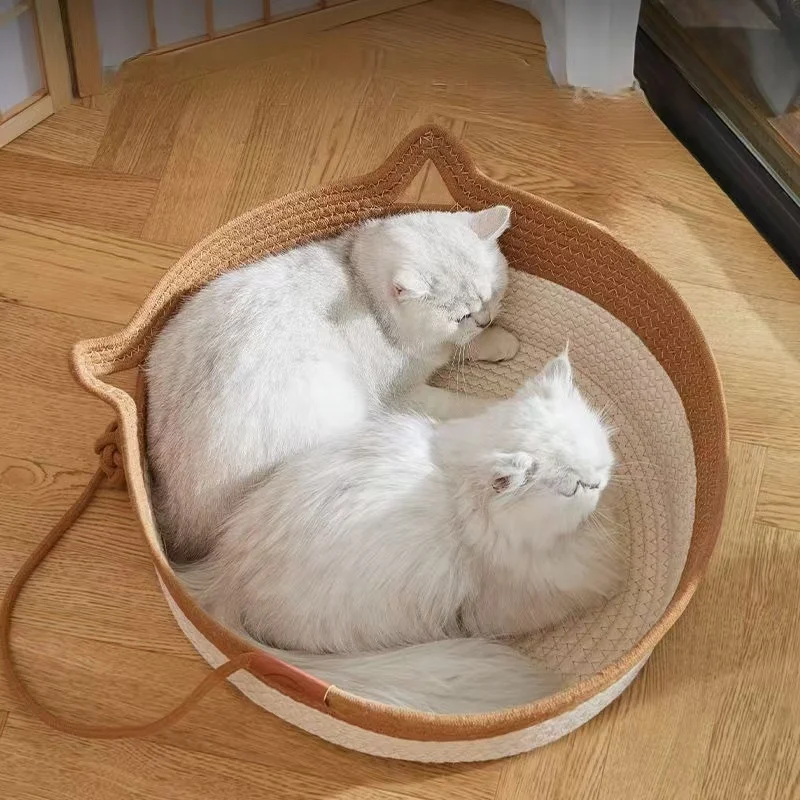 Cama Japonesa para Gatos Redonda de Rattan Tecida à Mão - Image 3