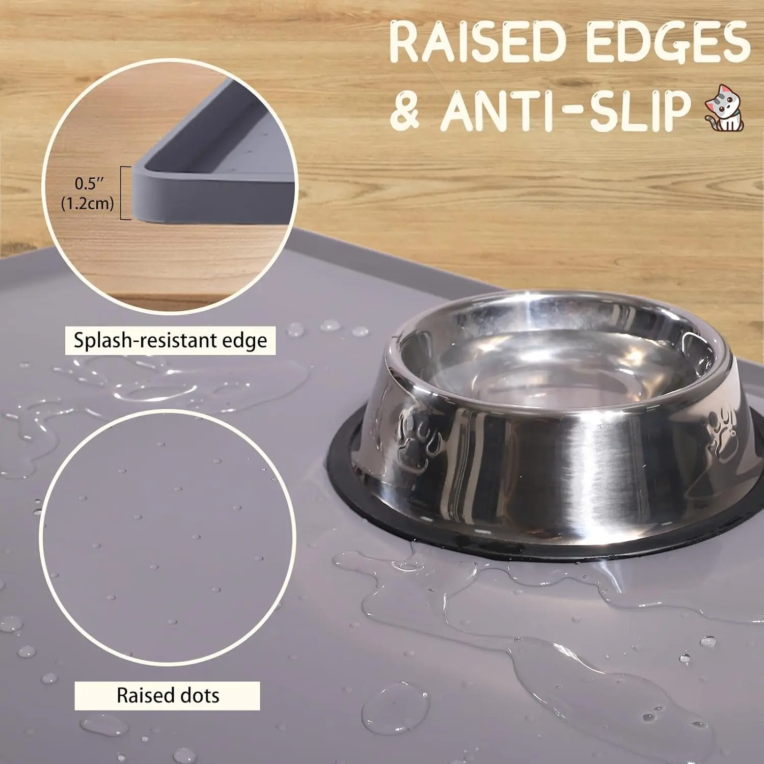 Tapete de Silicone para Comida de Gato e Cães com Borda Antiderrapante - Imagem 3