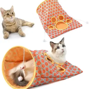túnel para gato dobrável com papel barulhento