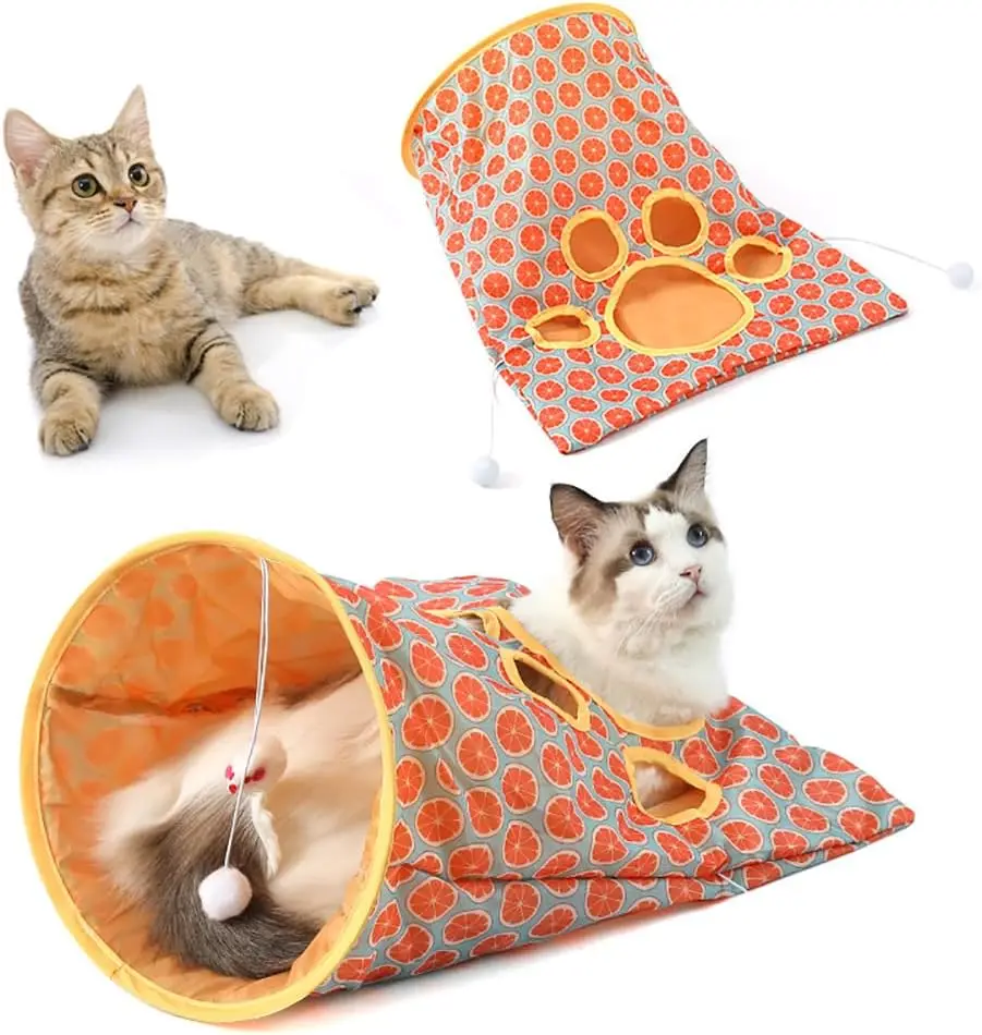 túnel para gato dobrável com papel barulhento