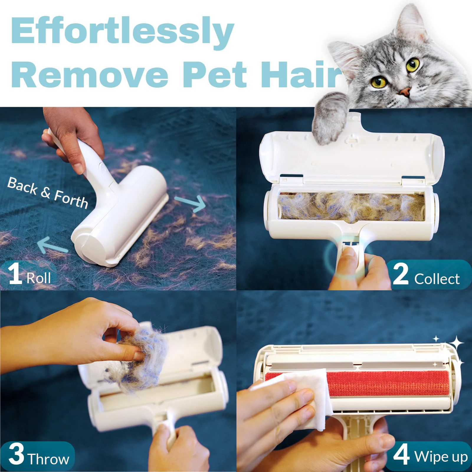 Removedor de Pelos Reutilizável para Cães e Gatos, Portátil para Móveis - Imagem 5