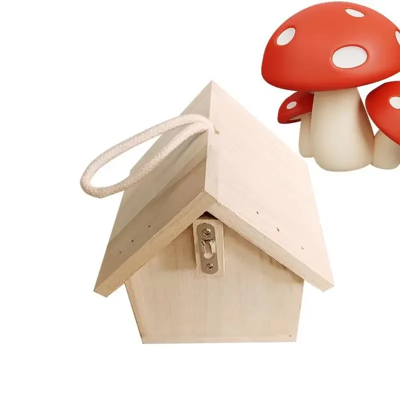 Casinha para Pássaros de Madeira Natural com Poste para Pendurar - Imagem 5