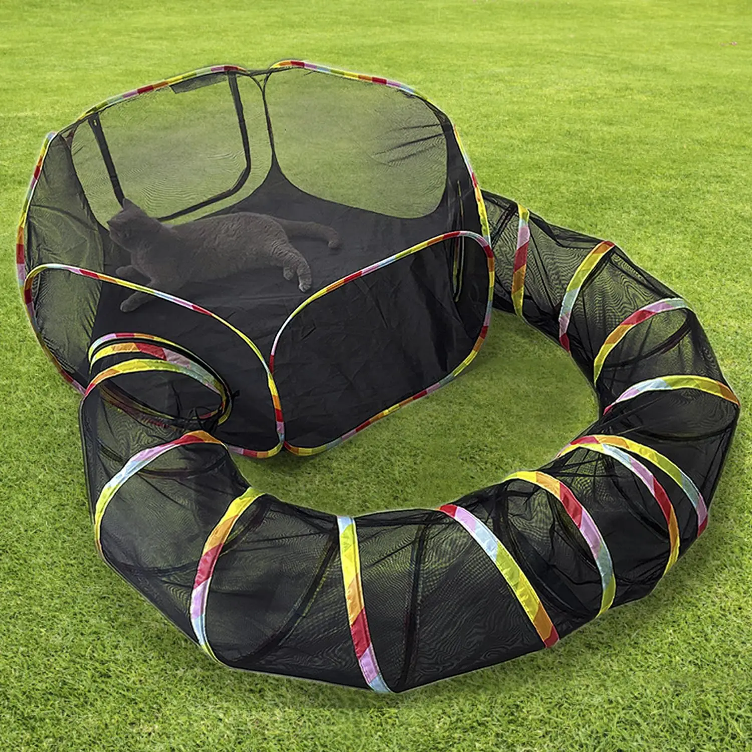 barraca portátil para gatos com túnel