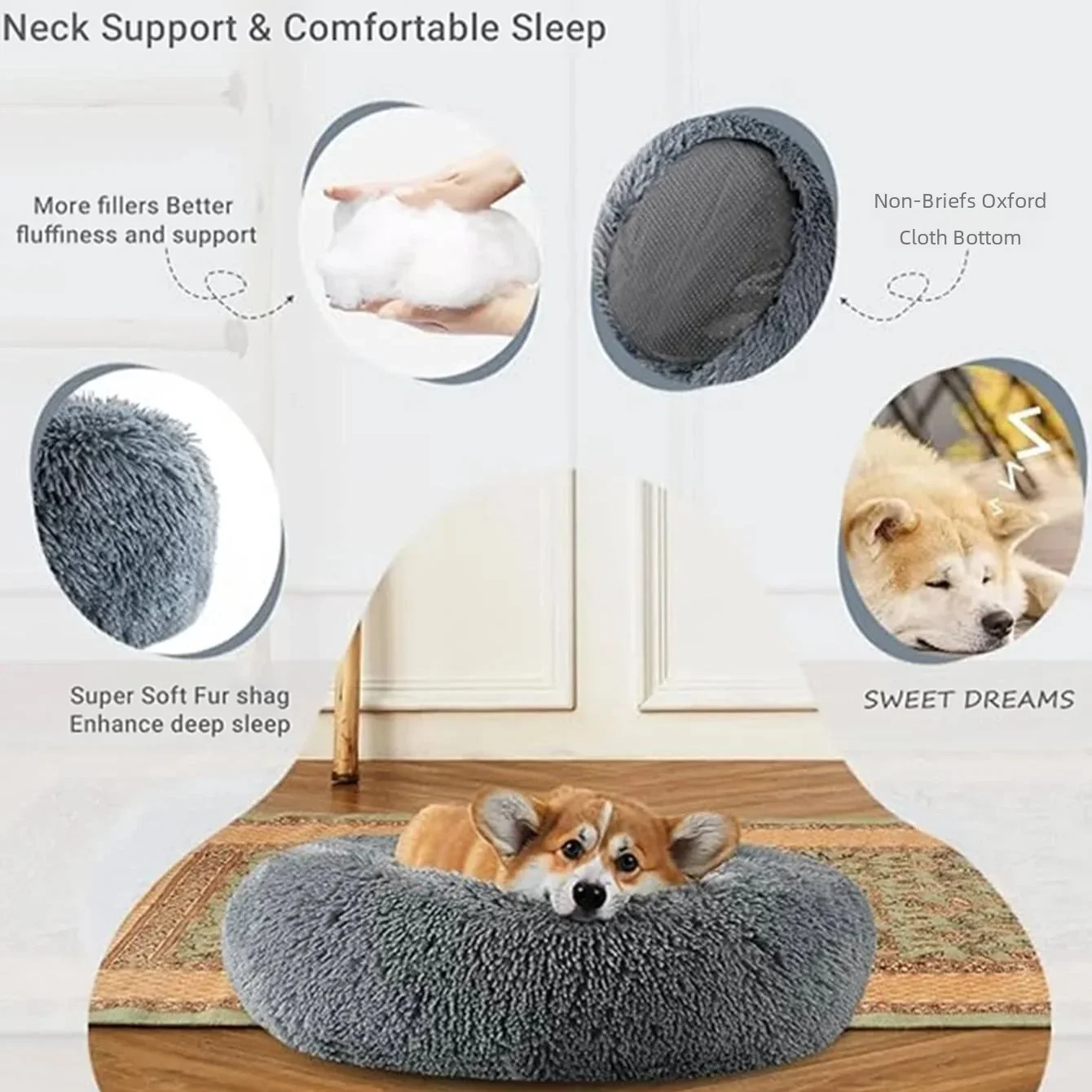 Cama Redonda para Cães e Gatos de Pelúcia Antiderrapante Lavável - Image 4