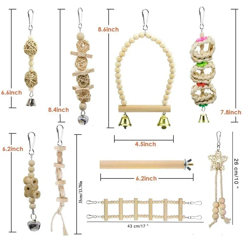 Kit Brinquedos para Pássaros de Madeira Natural com 9 Peças - Imagem 6