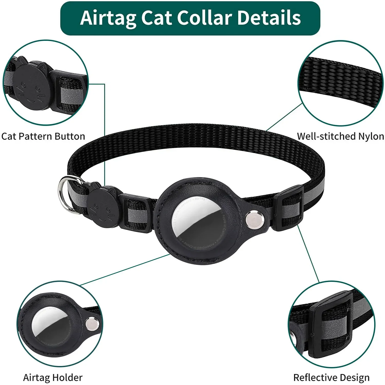 Coleira para Gatos com Suporte AirTag Refletiva e Ajustável - Imagem 2