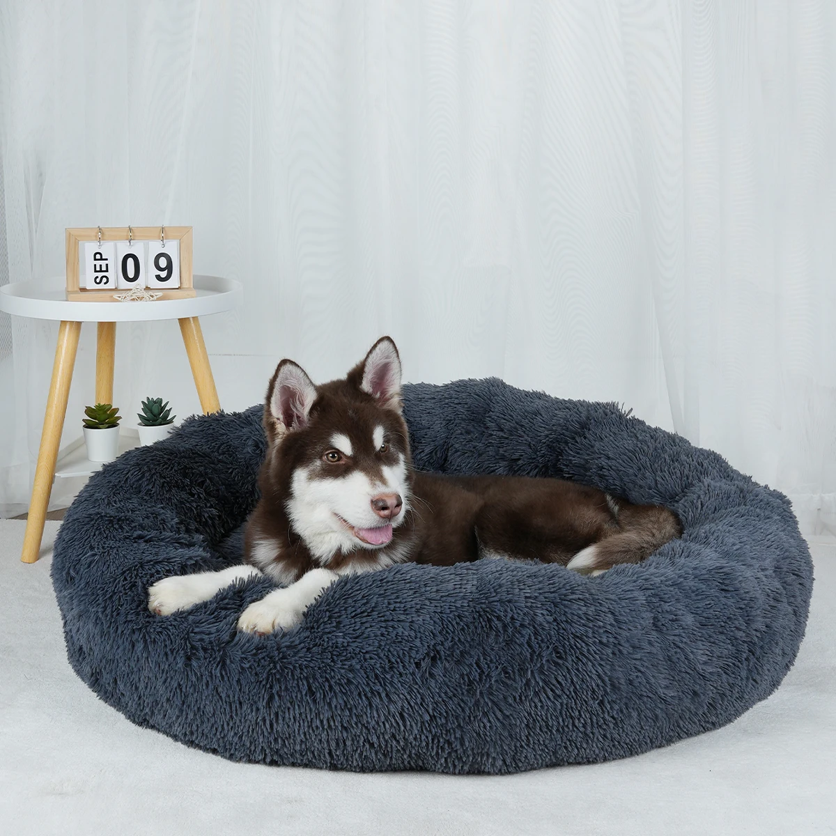 Cama Sofá para Cães e Gatos de Pelúcia Branca 40 cm - Image 4