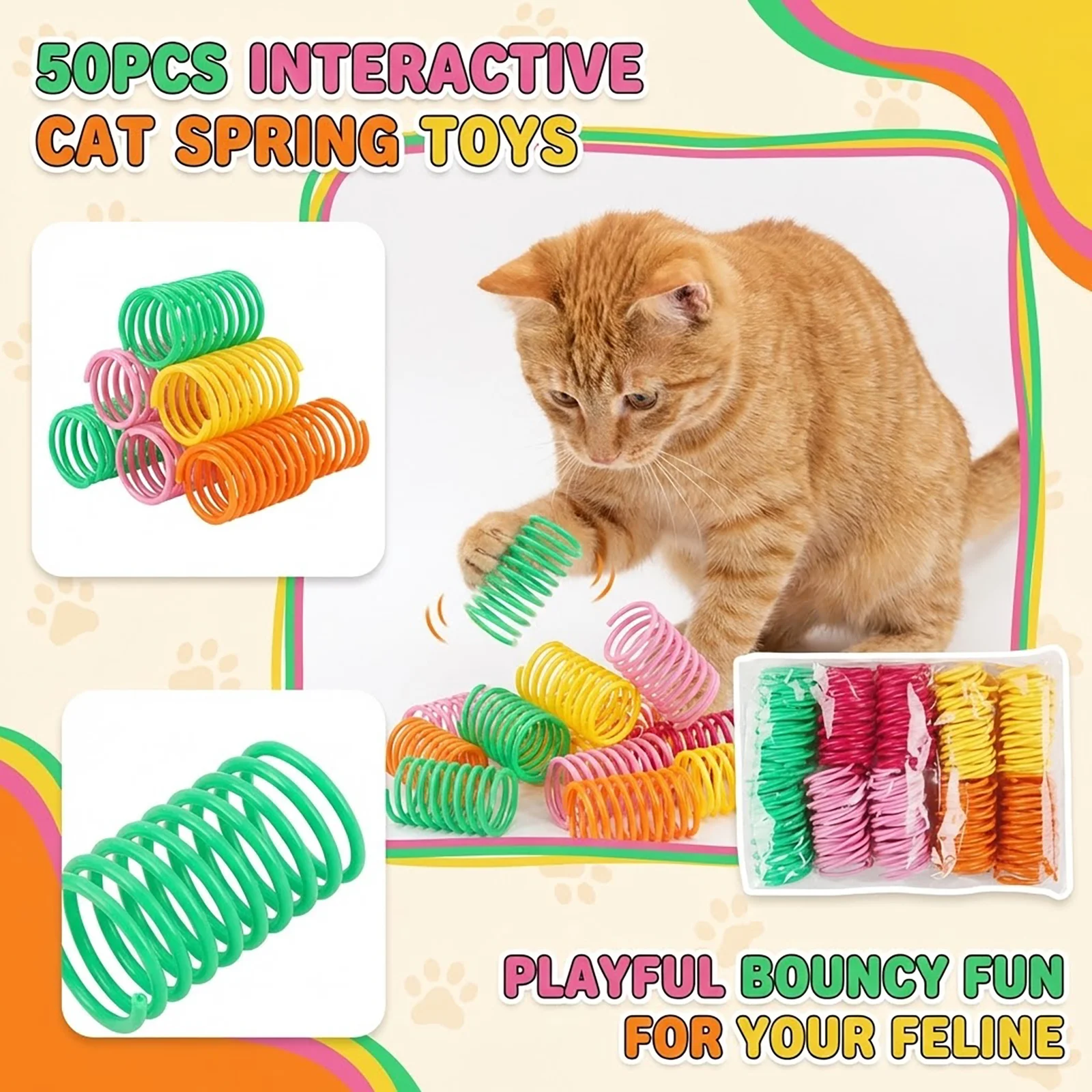 Brinquedos de Mola para Gatos com 50 Peças de Plástico Colorido - Imagem 2