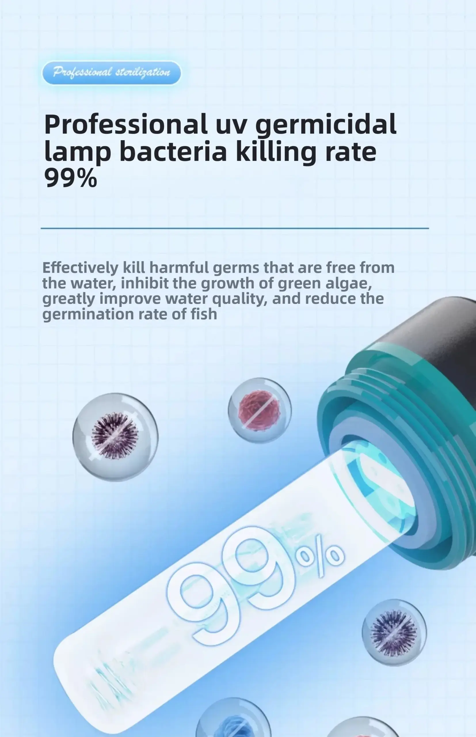 Lâmpada UV para Aquário de até 60 cm com Esterilização Submersa - Imagem 5