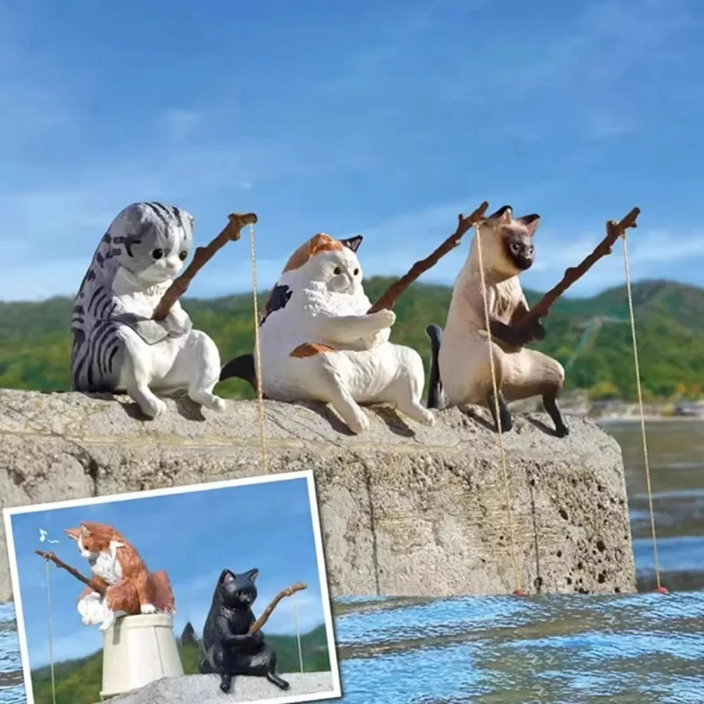 Estatueta de Gatinho Pescador para Aquário ou Terrário Decorativo - Imagem 3