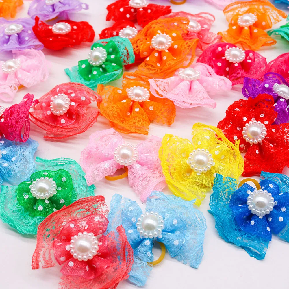 Laços de Cabelo para Cães Pequenos e Gatos 100 Peças em Renda e Fita - Image 3